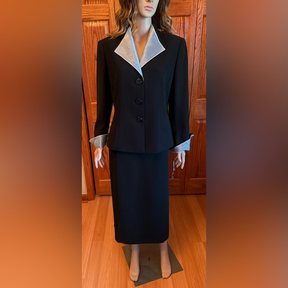 Women’s Le Suit 2 Pieces Jacket (s-14) Long Skirt (s-16) Padded Shoulders Black - Picture 1 of 16